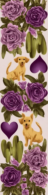 Free purple bookmark featuring cute dogs with upside down purple hearts
